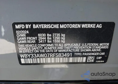 2024 BMW I4 M50 z USA, uszkodzony, nr VIN WBY33AW07RFS83491